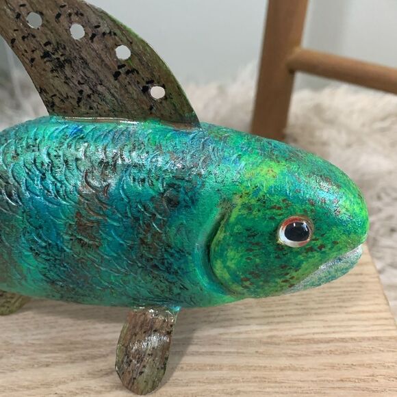 Handcrafted & Hand Painted Folk Art Wood & Metal Colorful Fish Spearing Decoy - Picture 4 of 17